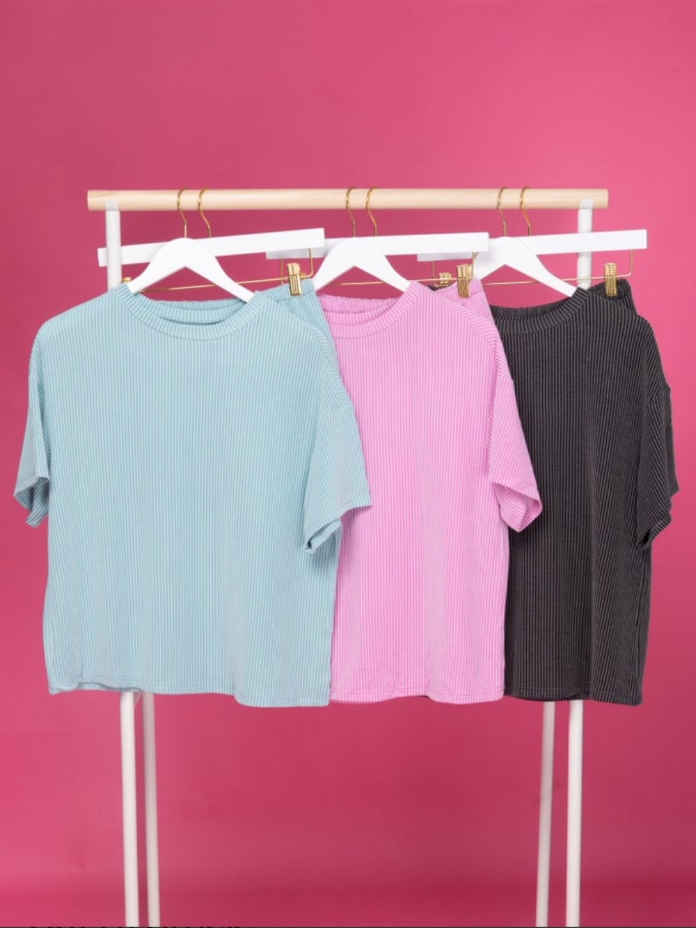 Women’s Ribbed Short Sleeve Tee - Light Blue/Green
